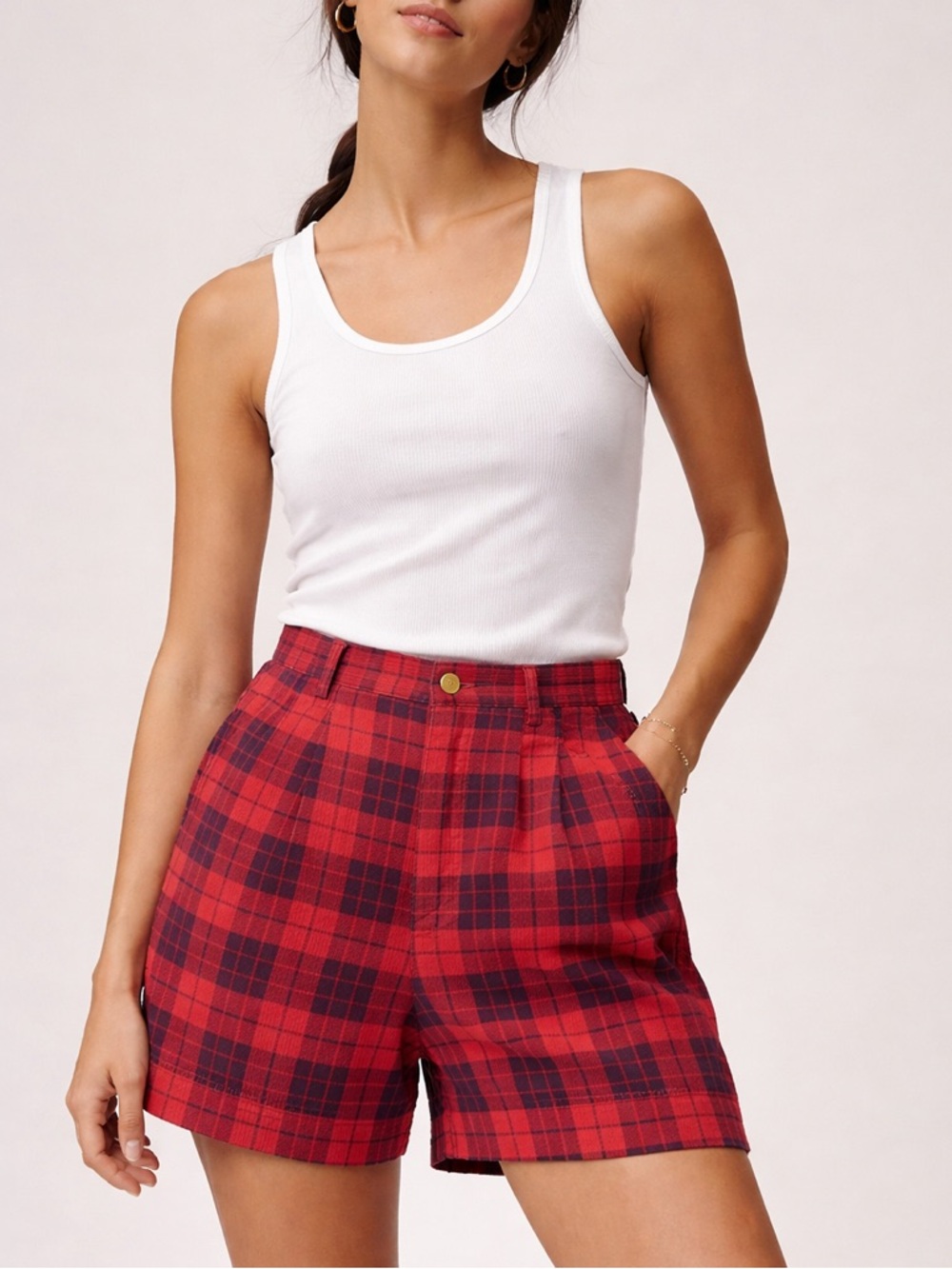 90s Vintage High Rise Long Cabin Core Rustic Outdoorsy Buffalo Plaid Retro Short